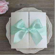 Gate Fold Invitation Card with Lace Decoration Wedding Card with Ribbon Bow